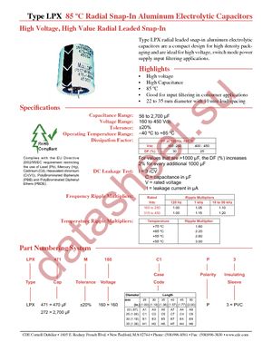 LPX102M160H1P3 datasheet  